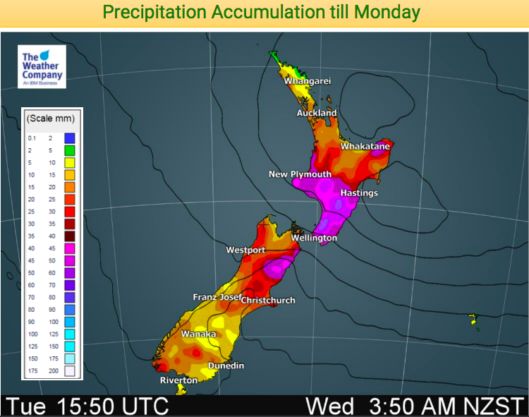 Updated Rainfall and Snowfall accumulation maps for New Zealand (+4